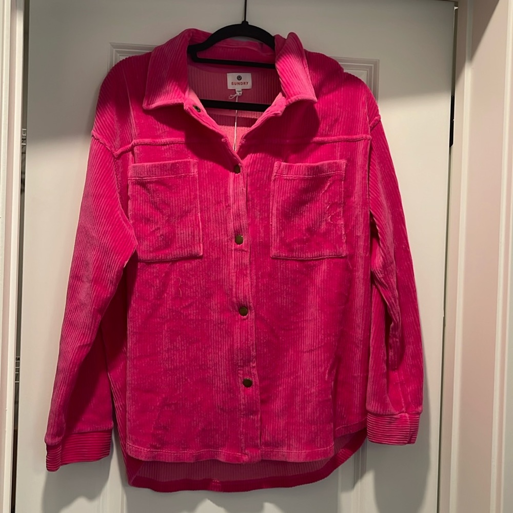 Sundry bright pink cord shacket